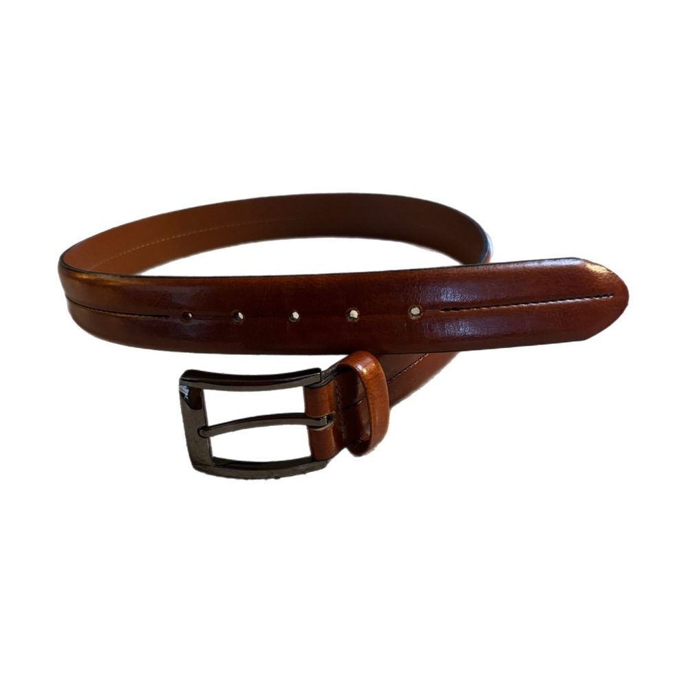🇨🇦 Custom Leather Canada Mens Cognac Brown Leather Belt Gunmetal Polished Buckle